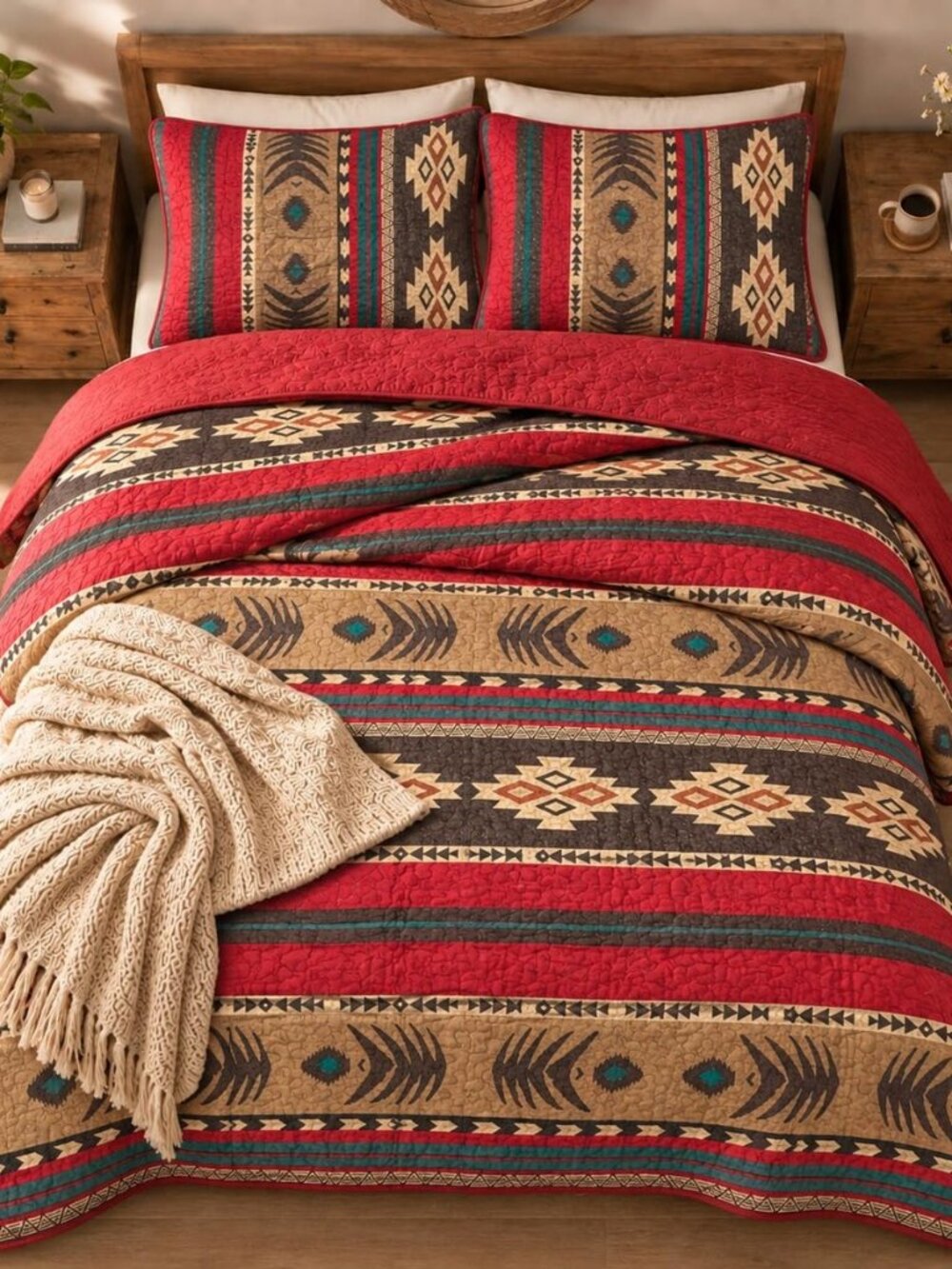Western Southwestern Native American Tribal Navajo Design Oversize Quilted